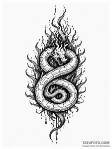 Flaming serpent devouring roots, tattoo line... - эскиз тату (№1752248879_0, 11.07.2025 15:47) — Tatufoto.com