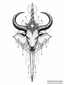 Horned dagger crowned with stars, artistic ta... - эскиз тату (№1752249973_0, 11.07.2025 16:06) — Tatufoto.com