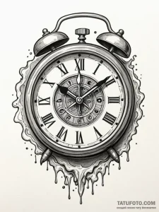 A detailed broken clock showing a specific ti... - эскиз тату (№1752250142_0, 11.07.2025 16:09) — Tatufoto.com