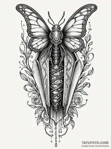 Coffin in the shape of a chrysalis, about to... - эскиз тату (№1752250227_0, 11.07.2025 16:10) — Tatufoto.com