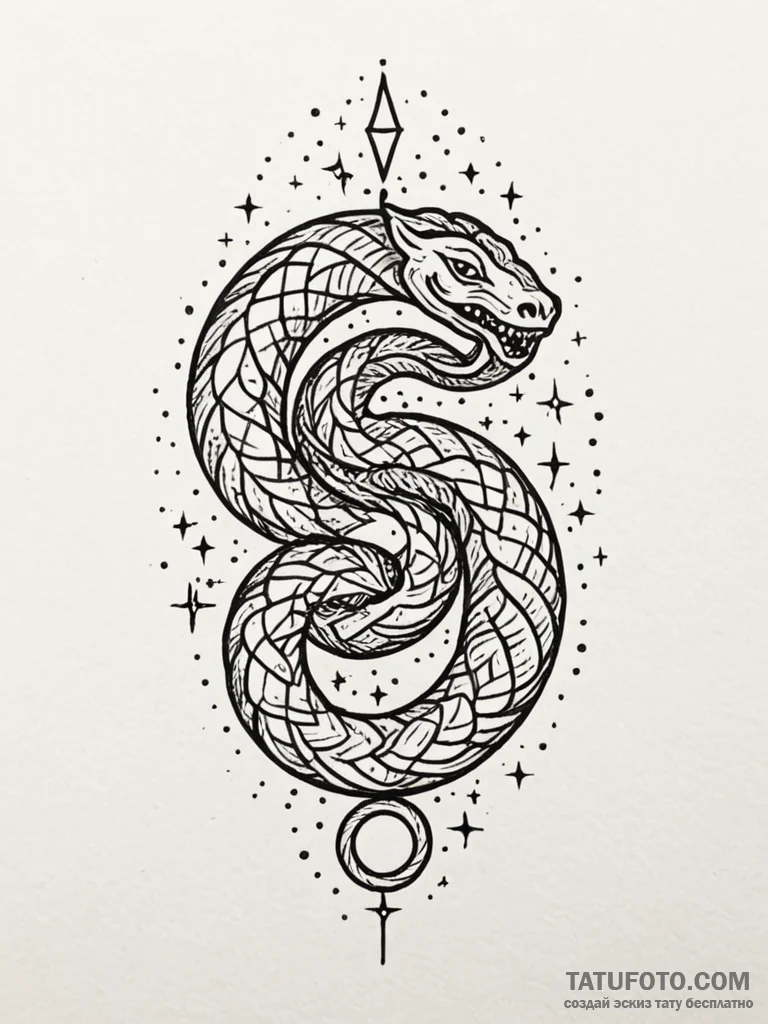 Rainbow serpent weaving through stars, tattoo... - эскиз тату (№1752250481_0, 11.07.2025 16:14) — Tatufoto.com