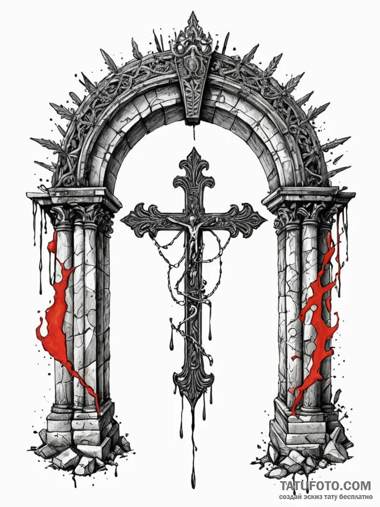 Ancient archway guarded by forgotten spirits,… — эскиз тату (№1752250650_0, 11.07.2025 16:17) — Tatufoto.com