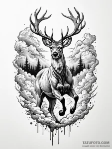 Angelic deer leaping through clouds, artistic... - эскиз тату (№1752250902_0, 11.07.2025 16:21) — Tatufoto.com