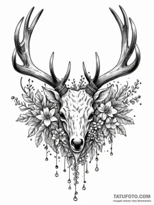 Antlers entwined with baby's breath and tiny,... - эскиз тату (№1752251237_0, 11.07.2025 16:27) — Tatufoto.com