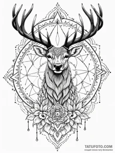 Aurora stag standing in snow, tattoo flash sh... - эскиз тату (№1752252171_0, 11.07.2025 16:42) — Tatufoto.com