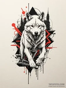 Atomic wolf running through neon city, tattoo... - эскиз тату (№1752252423_0, 11.07.2025 16:47) — Tatufoto.com