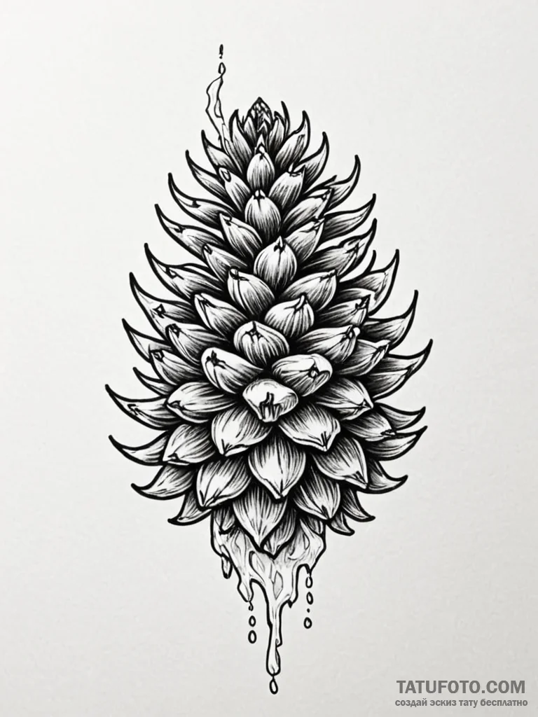 Pine cone crowned with ice, tattoo line art,... - эскиз тату (№1752252507_0, 11.07.2025 16:48) — Tatufoto.com