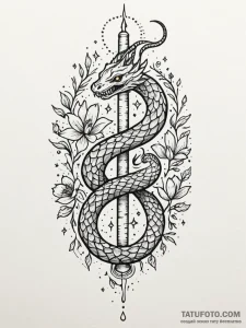 Ice serpent beneath celestial bloom, artistic... - эскиз тату (№1752252760_0, 11.07.2025 16:52) — Tatufoto.com