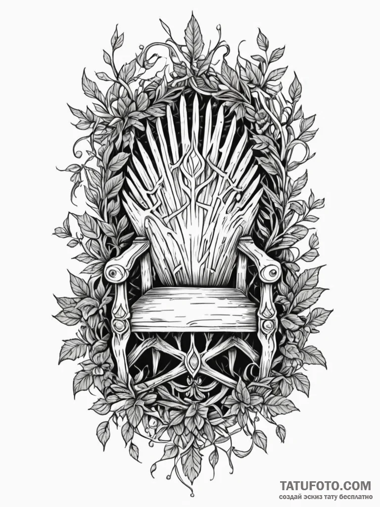 Jungle vines wrapping iron throne, tattoo ske... - эскиз тату (№1752252843_0, 11.07.2025 16:54) — Tatufoto.com