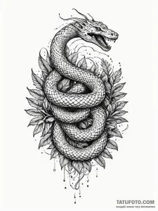 Jungle serpent weaving spectral storm, ink il... - эскиз тату (№1752252928_0, 11.07.2025 16:55) — Tatufoto.com