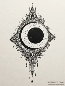 Knife melting beneath eclipse, concept art fo... - эскиз тату (№1752253182_0, 11.07.2025 16:59) — Tatufoto.com