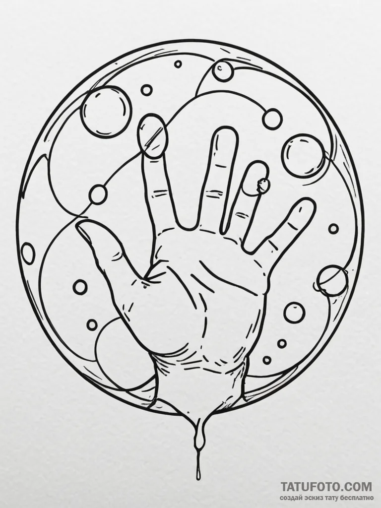 A whimsical bubble in a child’s hand, fragile… — эскиз тату (№1752253354_0, 11.07.2025 17:02) — Tatufoto.com