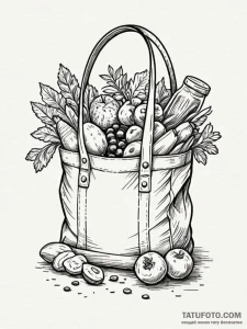 A detailed bag of groceries spilling, mishap,... - эскиз тату (№1752253608_0, 11.07.2025 17:06) — Tatufoto.com
