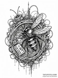 Hornet's nest made of wires and discarded ele... - эскиз тату (№1752253944_0, 11.07.2025 17:12) — Tatufoto.com