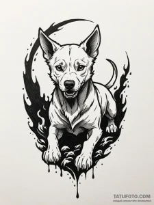 Hellhound with burning paw prints, ink illust... - эскиз тату (№1752254361_0, 11.07.2025 17:19) — Tatufoto.com