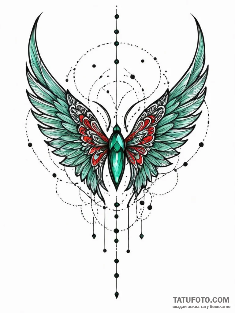 Emerald wings among stars, tattoo sketch desi... - эскиз тату (№1752254527_0, 11.07.2025 17:22) — Tatufoto.com