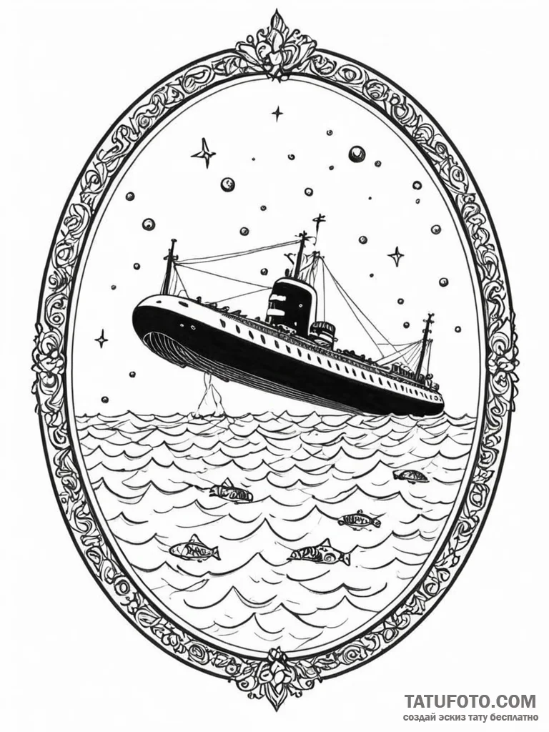Yellow submarine, beatles style, ink illustra... - эскиз тату (№1752254945_0, 11.07.2025 17:29) — Tatufoto.com