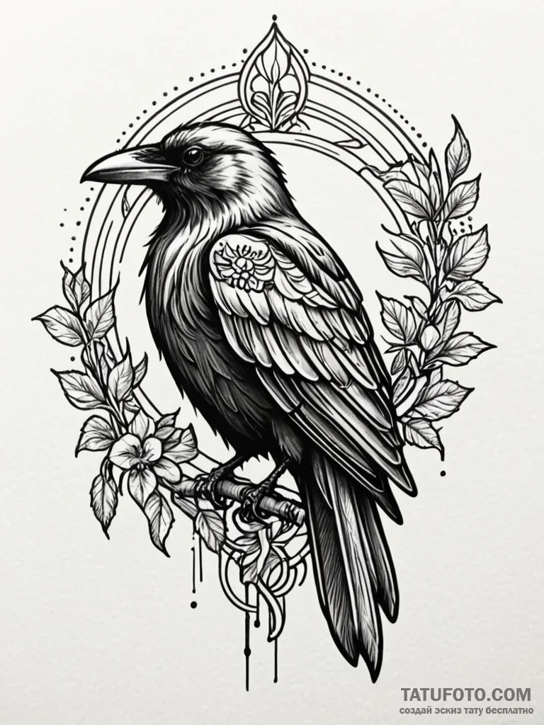 Black raven, tattoo flash sheet design, clean… — эскиз тату (№1752255028_0, 11.07.2025 17:30) — Tatufoto.com