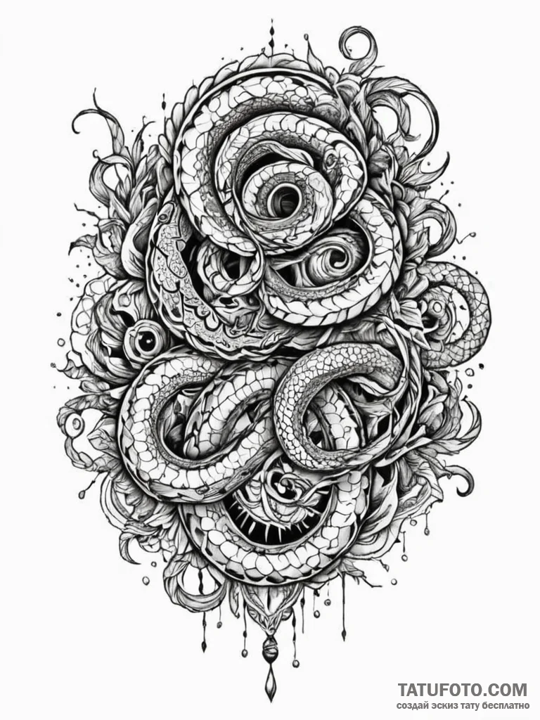 Glacial serpent through spectral storm, tatto… — эскиз тату (№1752255111_0, 11.07.2025 17:31) — Tatufoto.com