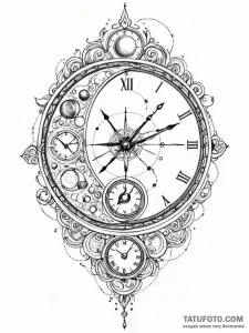 Astral clock with orbiting moons, tattoo sket... - эскиз тату (№1752255195_0, 11.07.2025 17:33) — Tatufoto.com
