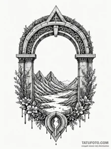 Blood glyph carved in stone arch, ink illustr... - эскиз тату (№1752255362_0, 11.07.2025 17:36) — Tatufoto.com
