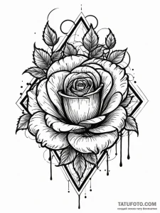 Glyph-etched rose beneath spectral tree, tatt... - эскиз тату (№1752255614_0, 11.07.2025 17:40) — Tatufoto.com