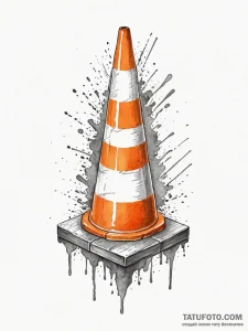 Traffic cone, orange and white, concept art f... - эскиз тату (№1752255781_0, 11.07.2025 17:43) — Tatufoto.com