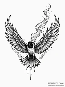 Crow wings made of smoke, tattoo flash sheet... - эскиз тату (№1752256118_0, 11.07.2025 17:48) — Tatufoto.com