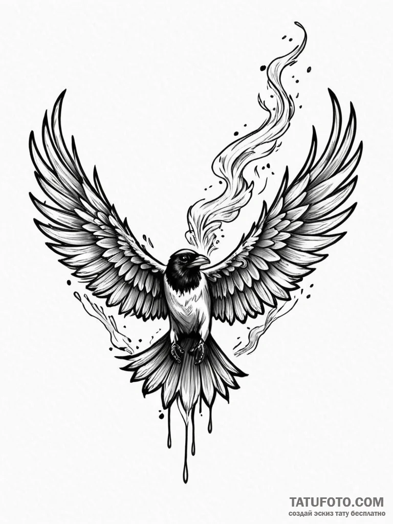 Crow wings made of smoke, tattoo flash sheet… — эскиз тату (№1752256118_0, 11.07.2025 17:48) — Tatufoto.com