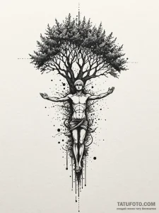 A human silhouette filled with a forest, tatt... - эскиз тату (№1752256201_0, 11.07.2025 17:50) — Tatufoto.com