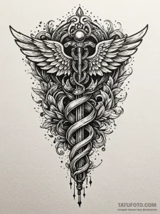 Caduceus, tattoo flash sheet design, clear im... - эскиз тату (№1752256369_0, 11.07.2025 17:52) — Tatufoto.com