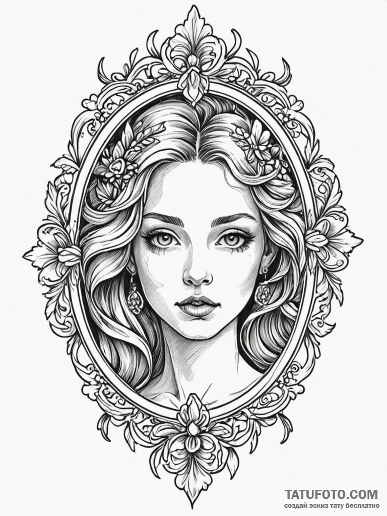 A intricate baroque frame enclosing a single,... - эскиз тату (№1752256536_0, 11.07.2025 17:55) — Tatufoto.com