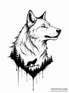 A wolf silhouette filled with a mountain rang... - эскиз тату (№1752256703_0, 11.07.2025 17:58) — Tatufoto.com