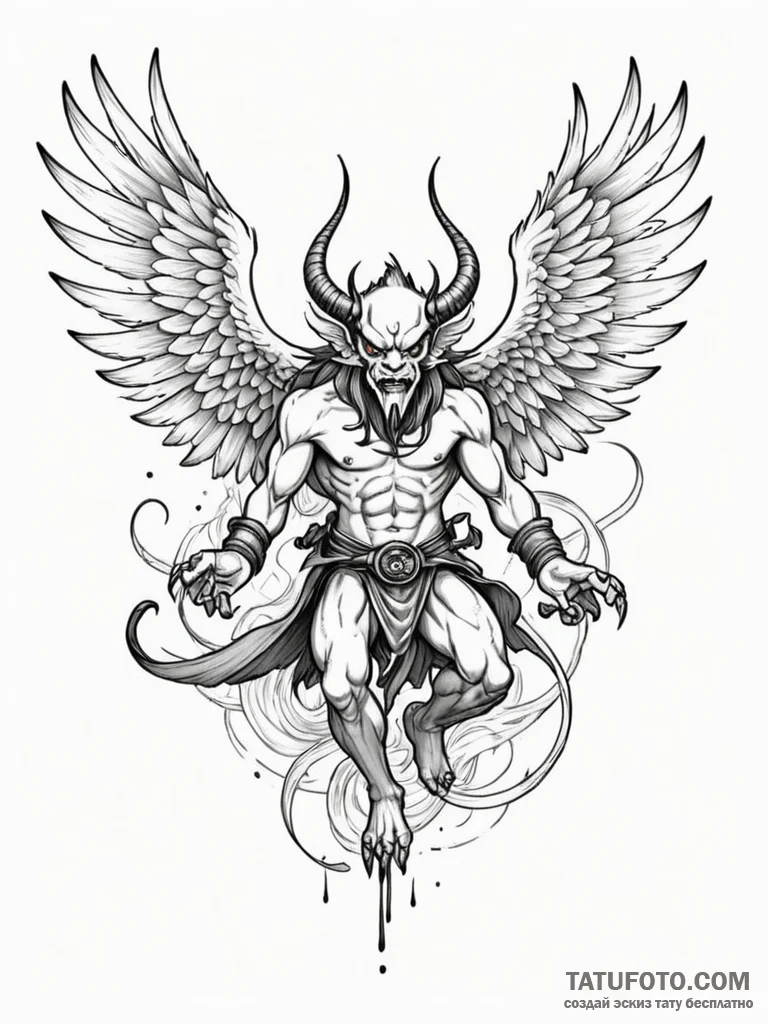 Tengu (japanese demon) with a long nose and w... - эскиз тату (№1752257205_0, 11.07.2025 18:06) — Tatufoto.com