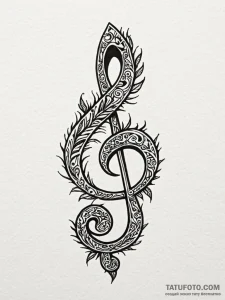 Treble clef made of a living, thorny vine, ta... - эскиз тату (№1752257373_0, 11.07.2025 18:09) — Tatufoto.com