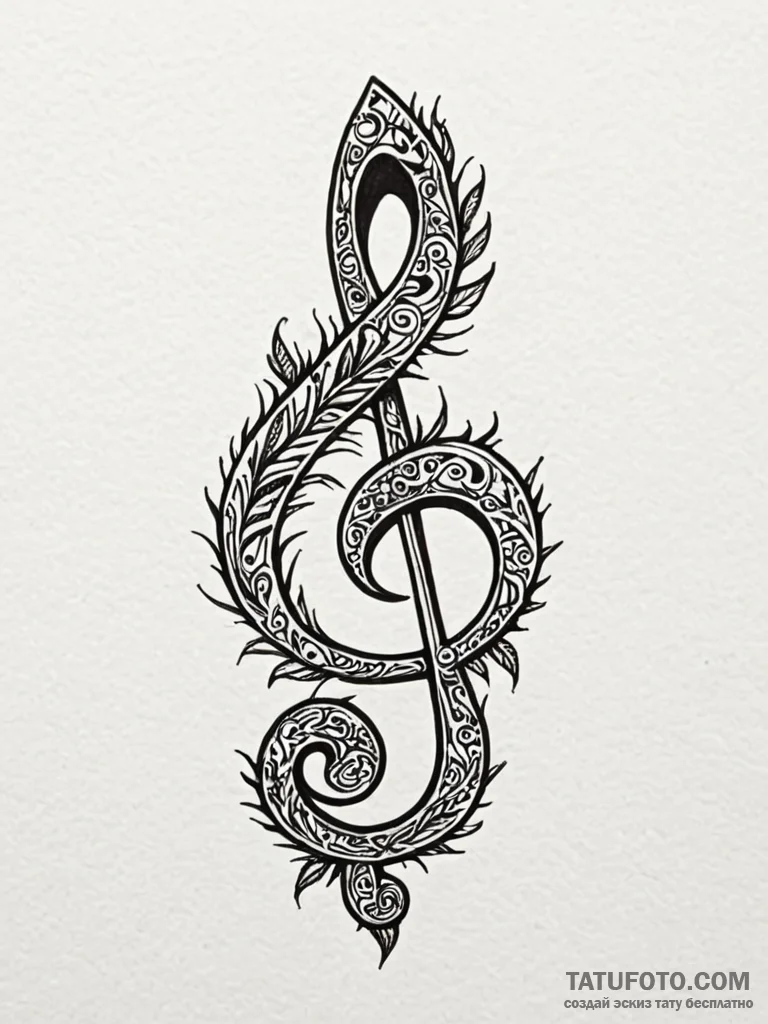 Treble clef made of a living, thorny vine, ta... - эскиз тату (№1752257373_0, 11.07.2025 18:09) — Tatufoto.com