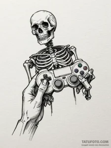 Skeleton hand holding a game controller, arti... - эскиз тату (№1752257624_0, 11.07.2025 18:13) — Tatufoto.com