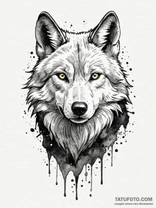 Ashen wolf with burned fur, ink illustration... - эскиз тату (№1752257707_0, 11.07.2025 18:15) — Tatufoto.com