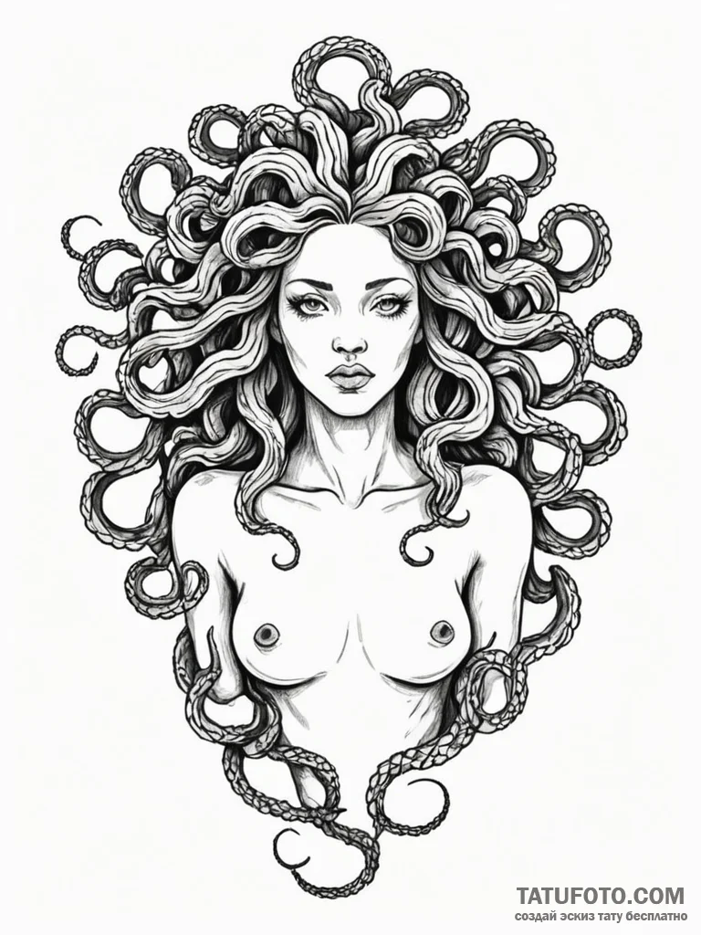 Medusa (full figure, not just the head), ink… — эскиз тату (№1752257876_0, 11.07.2025 18:17) — Tatufoto.com