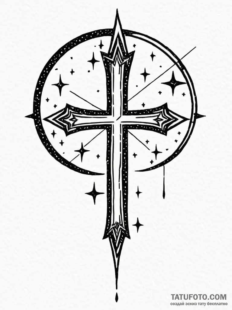 Sewing needle stitching stars into the fabric… — эскиз тату (№1752258631_0, 11.07.2025 18:30) — Tatufoto.com