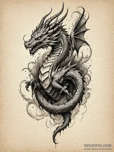 Dragon form breaking through mist, tattoo lin... - эскиз тату (№1752258715_0, 11.07.2025 18:31) — Tatufoto.com