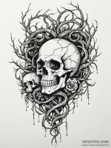 Entwined roots clutching skull, tattoo flash... - эскиз тату (№1752258799_0, 11.07.2025 18:33) — Tatufoto.com