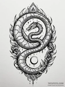 Eclipse serpent rising from ruins, tattoo dra... - эскиз тату (№1752259051_0, 11.07.2025 18:37) — Tatufoto.com