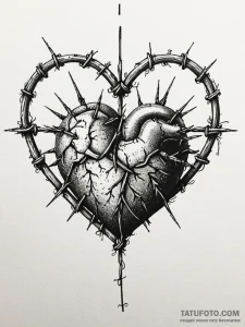 A detailed barbed wire heart, contrasting,, t... - эскиз тату (№1752259303_0, 11.07.2025 18:41) — Tatufoto.com