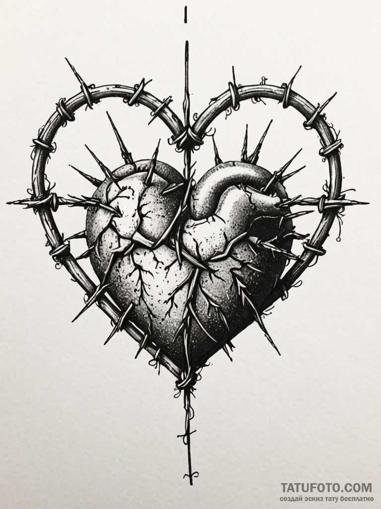 A detailed barbed wire heart, contrasting,, t... - эскиз тату (№1752259303_0, 11.07.2025 18:41) — Tatufoto.com