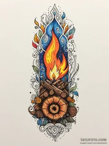 A powerful burning log, warmth,, tattoo flash... - эскиз тату (№1752259387_0, 11.07.2025 18:43) — Tatufoto.com