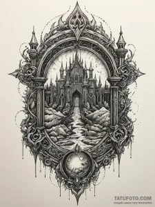 Hallowed relic beneath spectral gate, tattoo... - эскиз тату (№1752259554_0, 11.07.2025 18:45) — Tatufoto.com