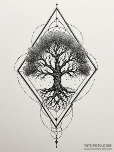 Tree sigil glowing beneath mist, tattoo sketc... - эскиз тату (№1752259804_0, 11.07.2025 18:50) — Tatufoto.com