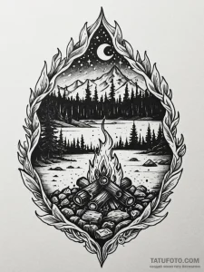 Orcish campfire beneath starlit sky, tattoo l... - эскиз тату (№1752259887_0, 11.07.2025 18:51) — Tatufoto.com