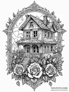 An abandoned dollhouse with intricate details... - эскиз тату (№1752260390_0, 11.07.2025 18:59) — Tatufoto.com